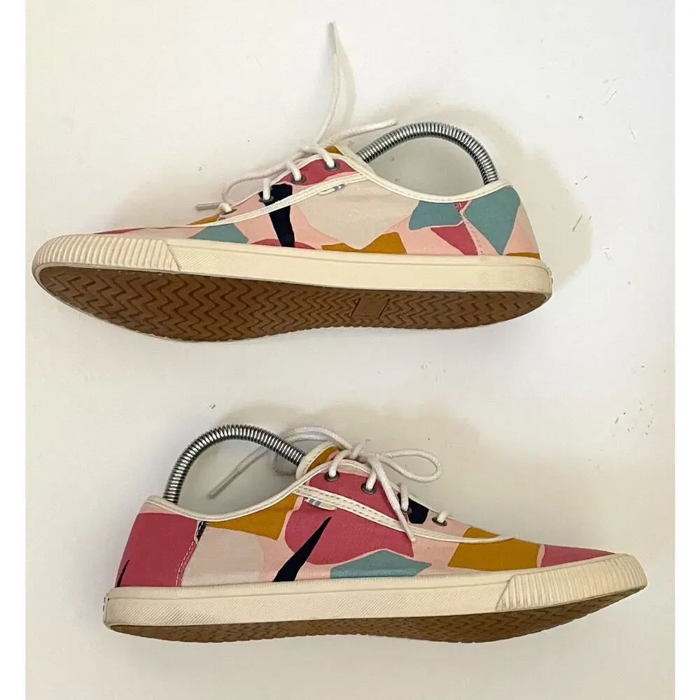 Toms Abstract Modern Art Color Block Canvas Sneaker Pink Size 8